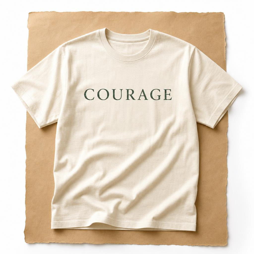 Cream heavyweight tee printed with the word Courage